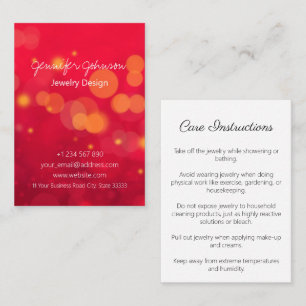 Red Sparkle Jewelry Care Cards Business Card