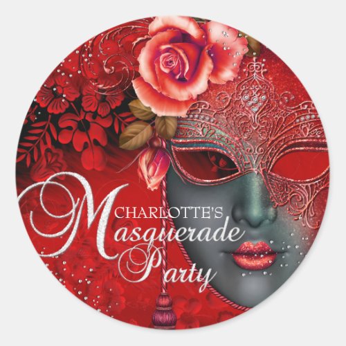 Red Sparkle Mask Masquerade Party Sticker