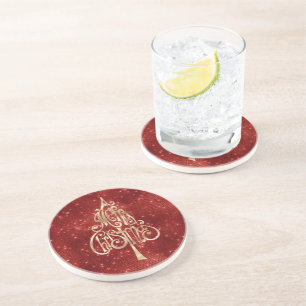 Red Sparkle Merry Christmas Tree Coaster
