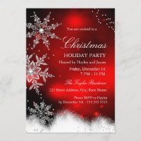 Red Sparkle Snowflake Christmas Holiday Party Invitation