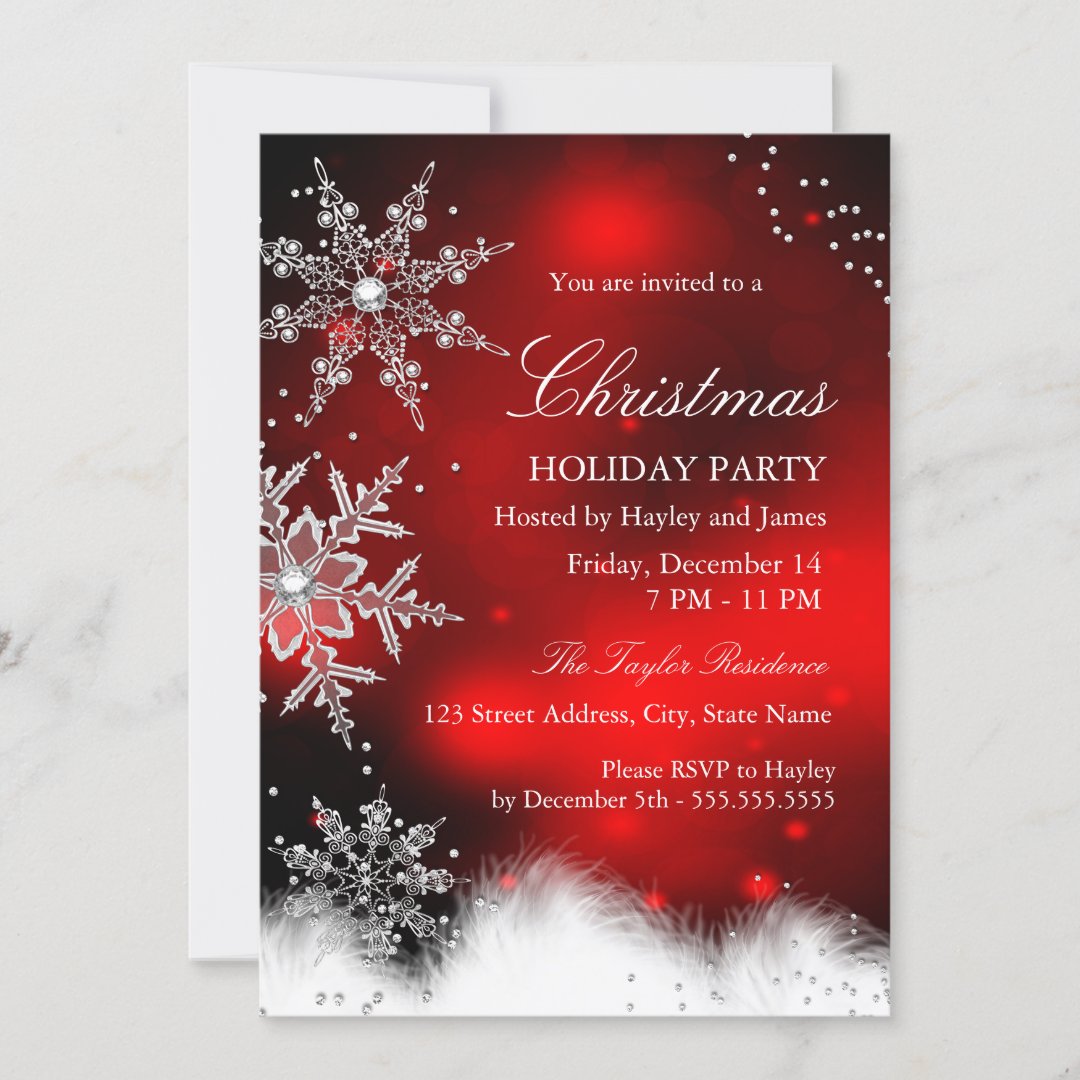 Red Sparkle Snowflake Christmas Holiday Party Invitation | Zazzle