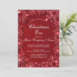 Red Sparkle Snowflakes Christmas Eve Party Invitation | Zazzle