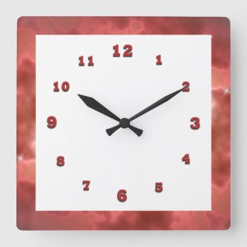 Red Sparkle Square Wall Clock by karlajkitty at Zazzle