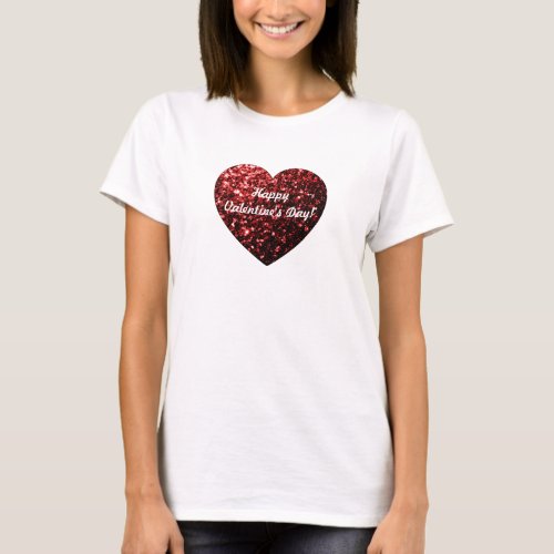 Red sparkles Heart Happy Valentine Day Personalize T_Shirt