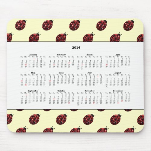 Red sparkles Ladybird Ladybug Calendar 2014 Mouse Pad