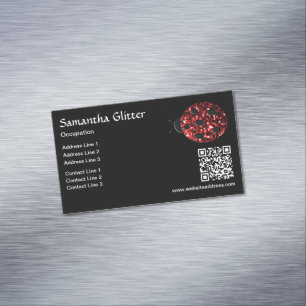 Red sparkles Ladybug QR code black Custom Business Card Magnet