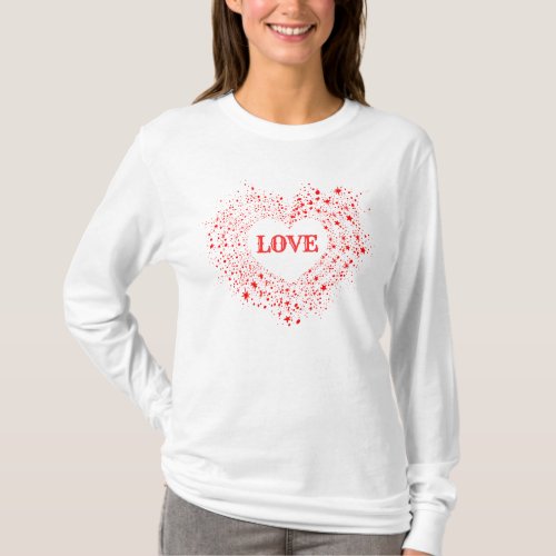Red Sparkles Valentine Heart Text Love T_Shirt