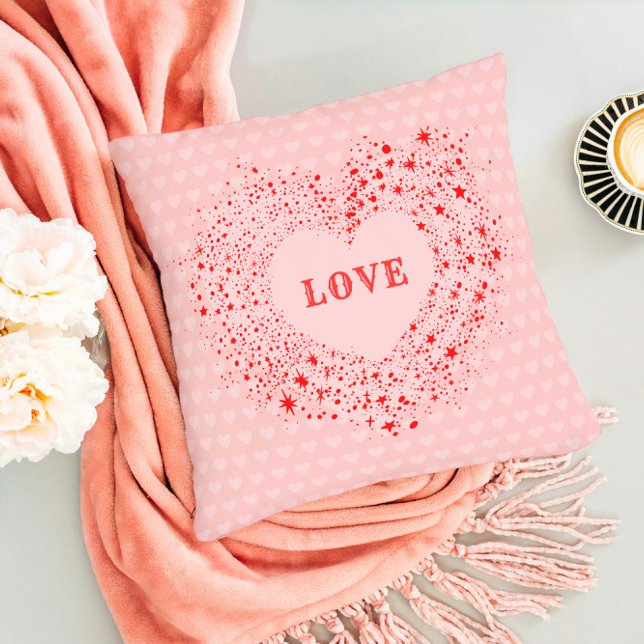 Red Sparkles Valentine Heart Text Love Throw Pillow (Creator Uploaded)