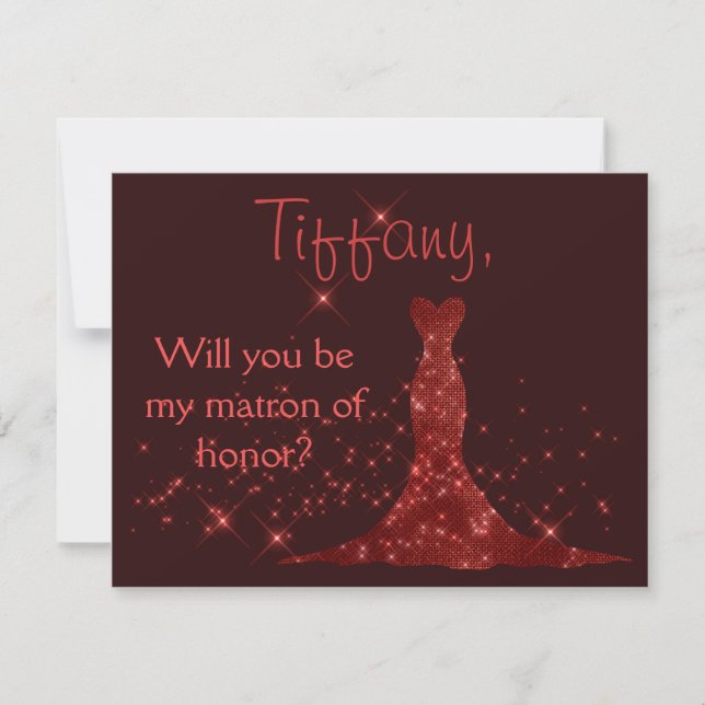 Red Sparkles Will you be my matron of honor Invitation (Front)