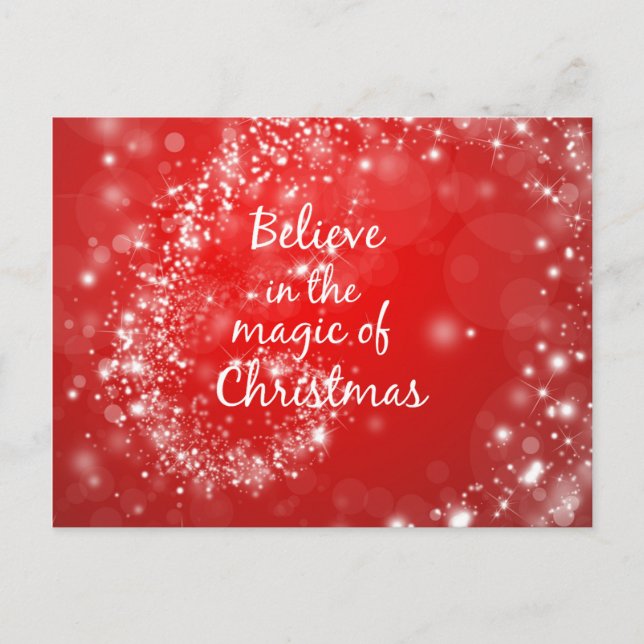 Red Sparkles with Christmas Magic Quote Holiday Postcard (Front)