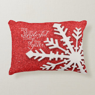 Red Sparkles With Christmas Quote Accent Pillow