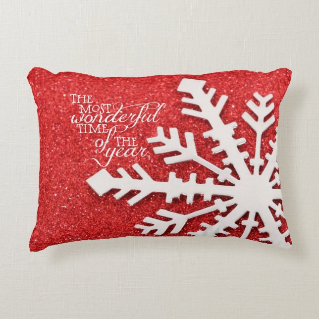 Red Sparkles With Christmas Quote Accent Pillow (Front)
