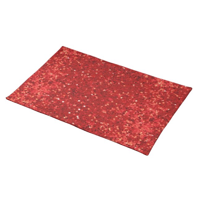 Red sparkling glitter pattern cloth placemat (On Table)