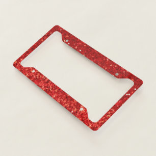 Red sparkling glitter pattern license plate frame