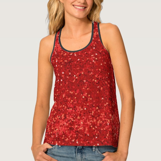 Red sparkling glitter pattern tank top (Front)