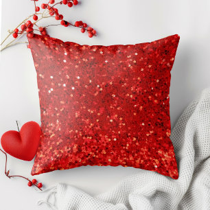 Red sparkling glitter pattern throw pillow