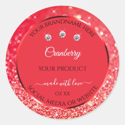 Red Sparkling Glitter Product Labels with Diamonds