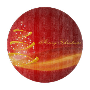 Red Sparkling Golden Christmas Tree Cutting Board