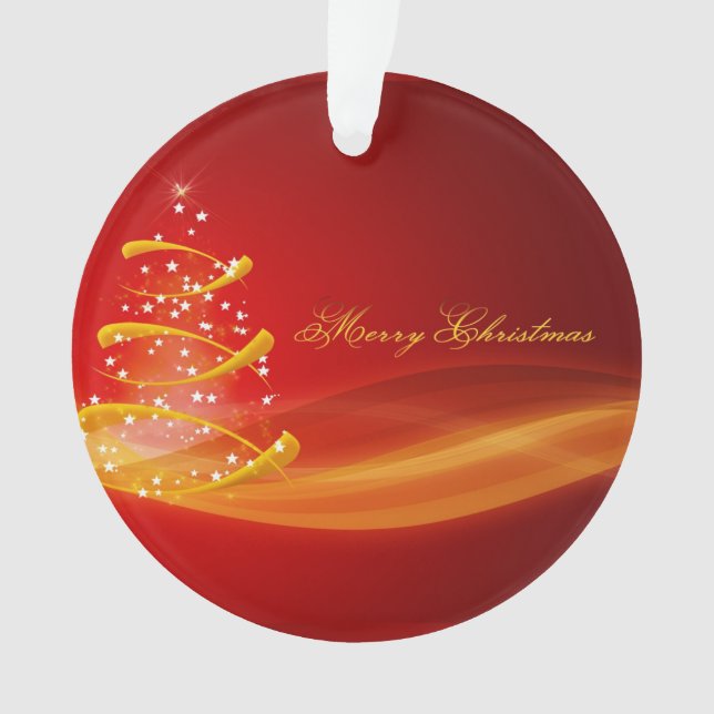 Red Sparkling Golden Christmas Tree Ornament (Front)
