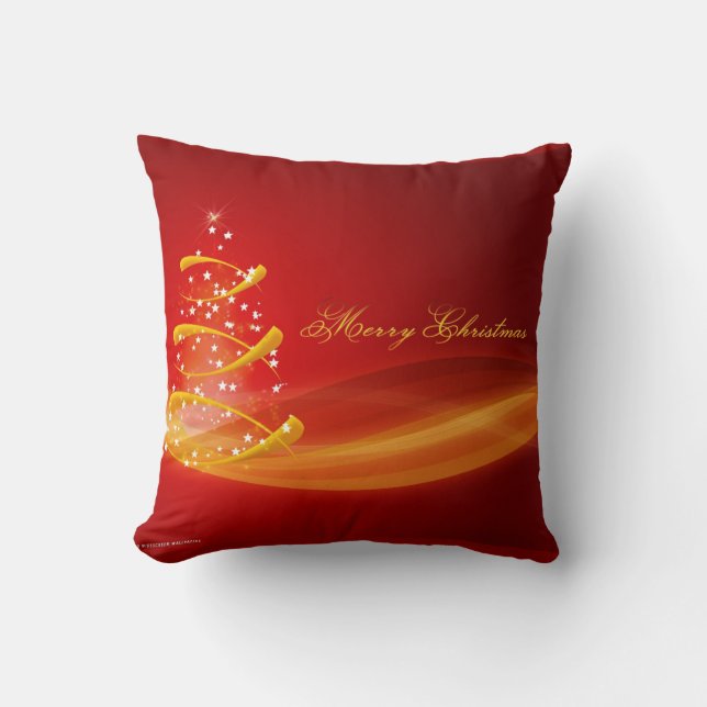 Red Sparkling Golden Christmas Tree Throw Pillow (Front)
