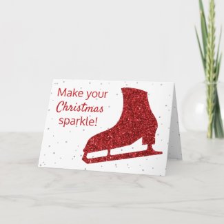 Red sparkling ice skating Christmas Card