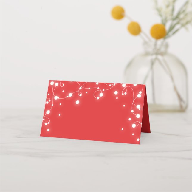 Red Sparkling Lights Christmas Folded Place Card (Front)
