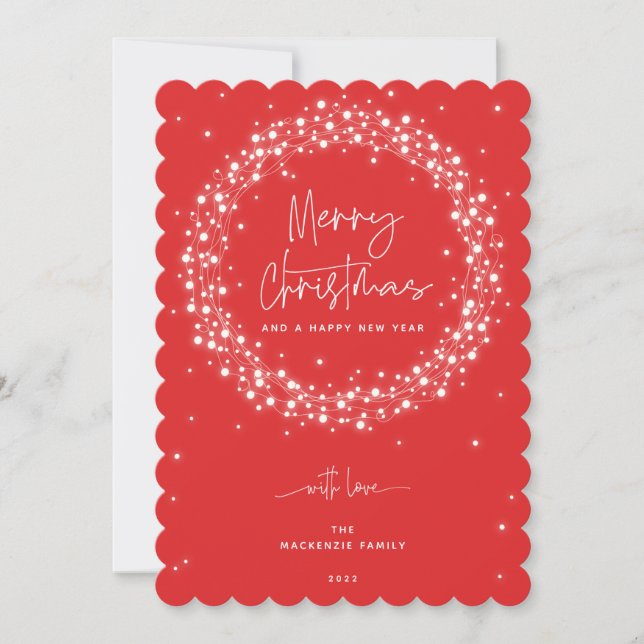Red Sparkling Lights Merry Christmas Holiday Card (Front)