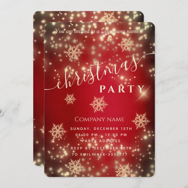 Red Sparkling luxury corporate Christmas party  Invitation (Front/Back)