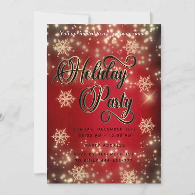 Red Sparkling luxury corporate Holiday party  Invitation (Front)