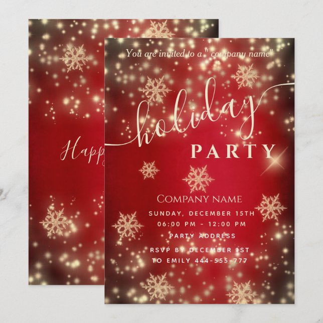 Red Sparkling luxury corporate Holiday party  Invitation (Front/Back)