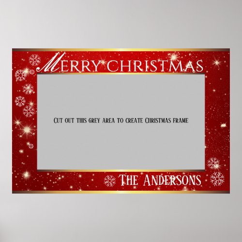 Red Sparkling Merry Christmas photo frame Poster