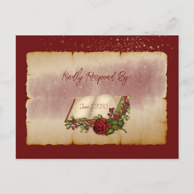 Red Sparkling Roses On Gold Color Bible Pages Postcard (Front)
