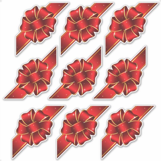 Red Sparkly Gift Bows for Mailing Kiss-Cut Sticker (Front)