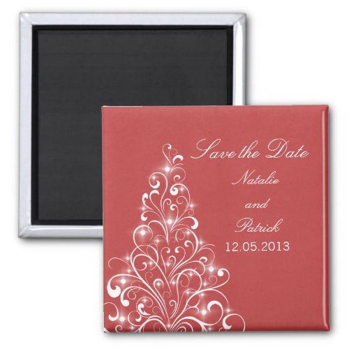 Red Sparkly Holiday Tree Save the Date Magnet