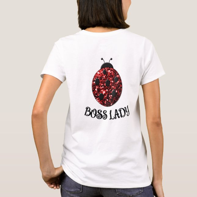 Red sparkly Ladybug BOSS LADY Personalize T-Shirt (Back)