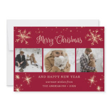 Red Sparkly Snowflake Photo Christmas Cards