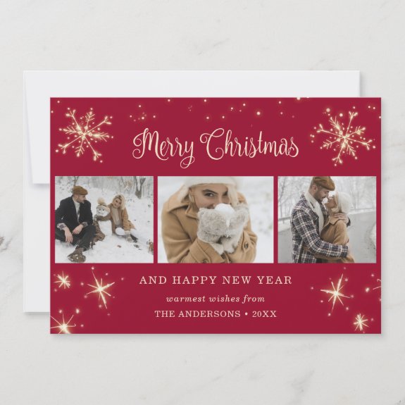 Red Sparkly Snowflake Photo Christmas Cards