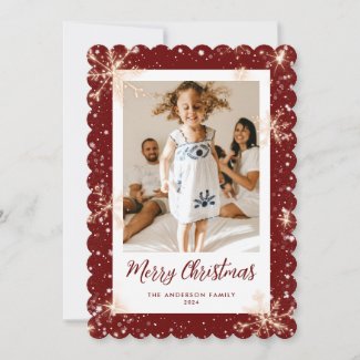 Red Sparkly Snowflake Photo Merry Christmas Card