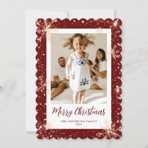 Red Sparkly Snowflake Photo Merry Christmas Card