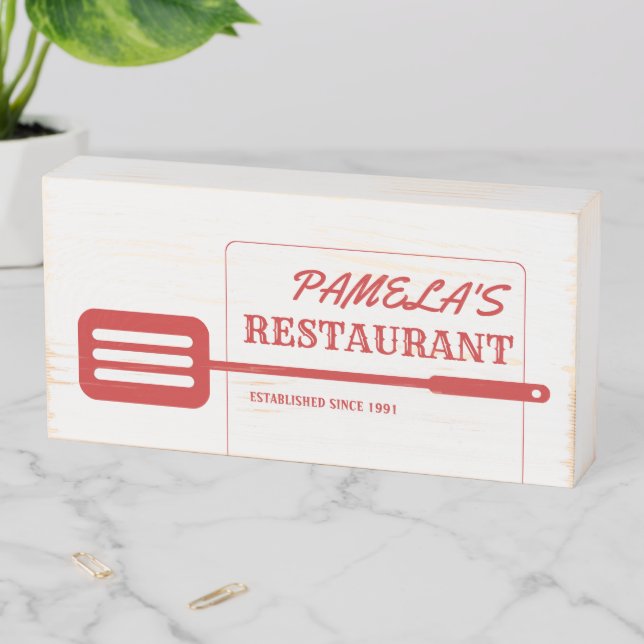 Red Spatula Restaurant Wooden Box Sign (In Situ Horizontal)