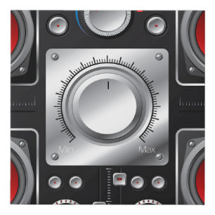 Red speakers with amplifier and control knobs faux canvas print