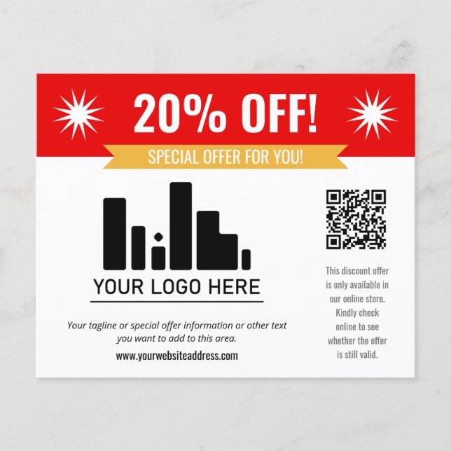 Red Special Offer Discount Your Logo & QR Code Flyer (Front)