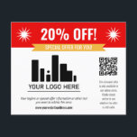 Red Special Offer Discount Your Logo & QR Code Flyer<br><div class="desc">Special offer discount flyer for your small business with a red banner at the top combined with a smaller yellow banner and bold white fonts. Special offer discount flyer personalized with your logo,  QR code,  and custom text.</div>