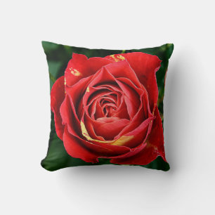 Red Speckled Rose Floral Photography Throw Pillow