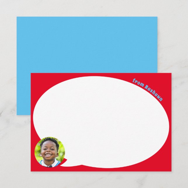 Red Speech Bubble and Photo Thank You Card (Front/Back)