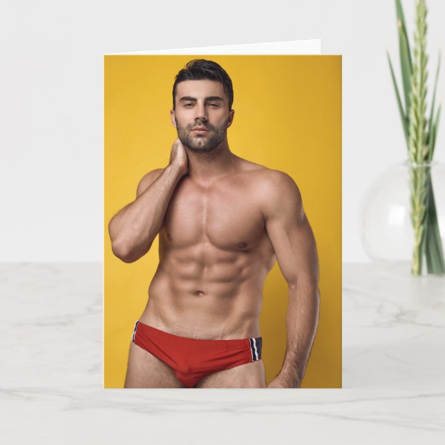 Red Speedo Hot Guy Greetings Card (Front)