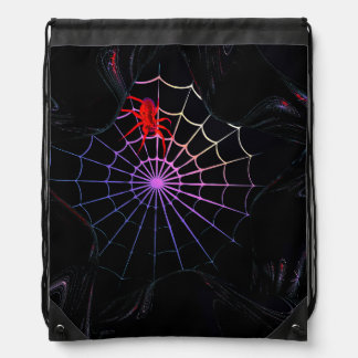 Red Spider In A Glowing Web Drawstring Bag