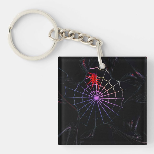 Red Spider In A Glowing Web Keychain (Front)