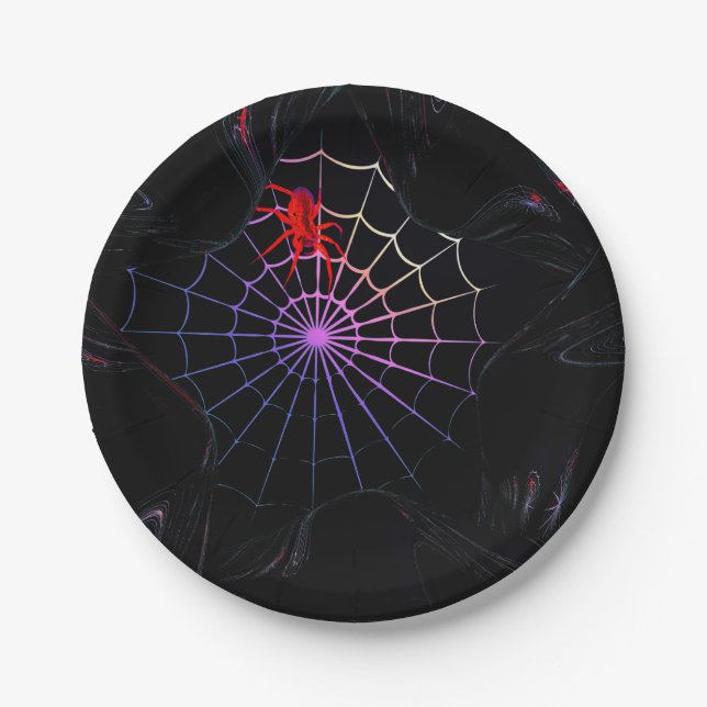 Red Spider In A Glowing Web Paper Plates (Front)