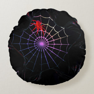 Red Spider In A Glowing Web Round Pillow